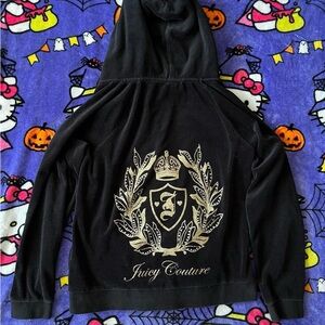 Juicy Couture Velour Black Rhinestone Full Zip Hoodie jacket.